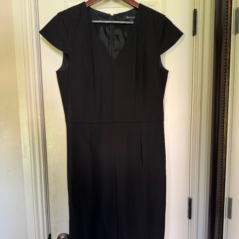 Brooks Brothers Black Cap-Sleeve V-Neck Sheath Dress
